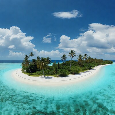 Tropical palm island in turquoise lagoon
