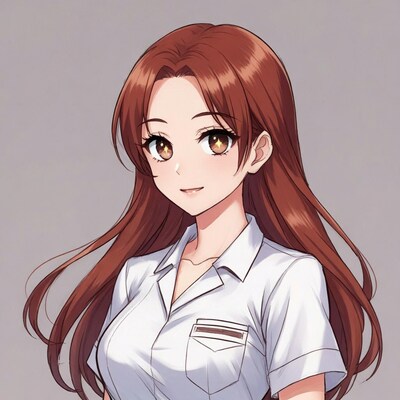 Anime girl with long red hair