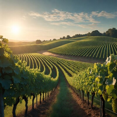 Vineyard Rows at Sunset