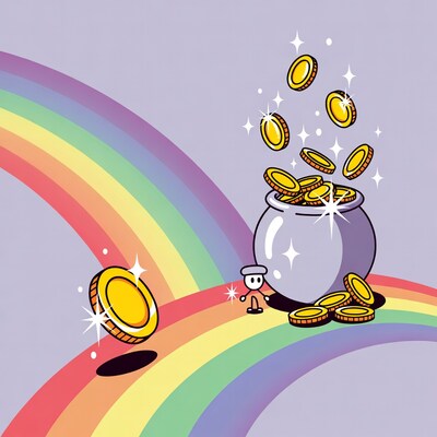 Cartoon leprechaun pot of gold rainbow