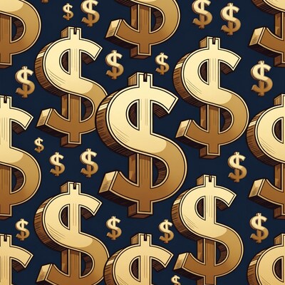 Gold Dollar Signs Pattern on Navy Background