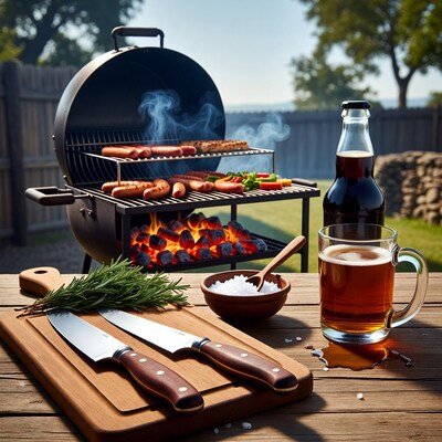 Grilling Sausages on Outdoor BBQ