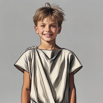Boy in Toga Smiling