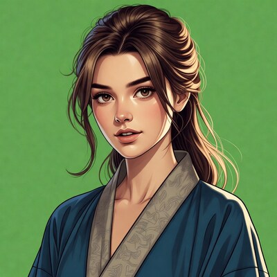 Woman in blue kimono illustration