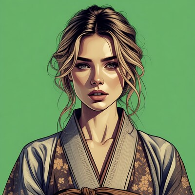 Blonde woman in kimono