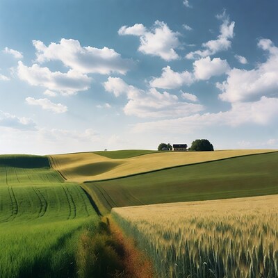 Colorful Rolled Fields with House