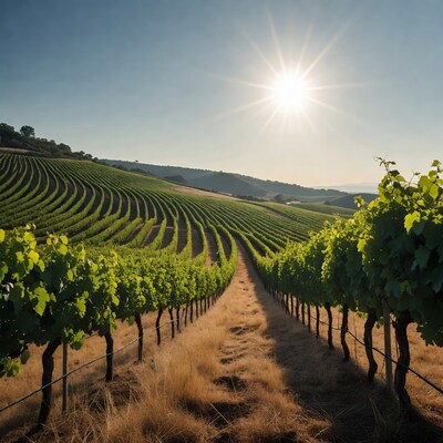 Vineyard Rows with Sunburst Path
