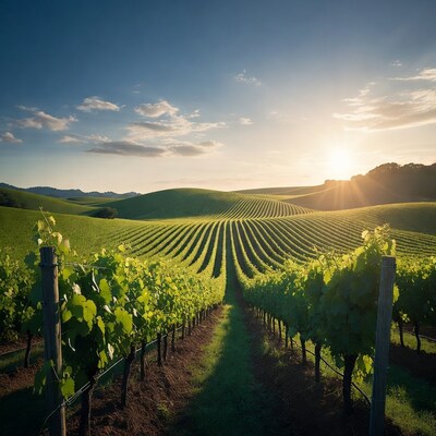 Vineyard Rows at Sunset