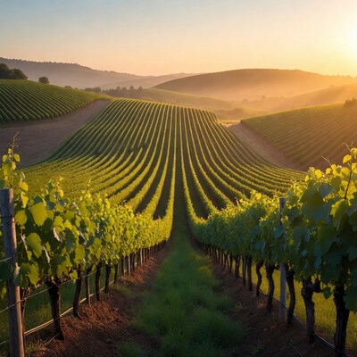 Vineyard Rows at Sunrise