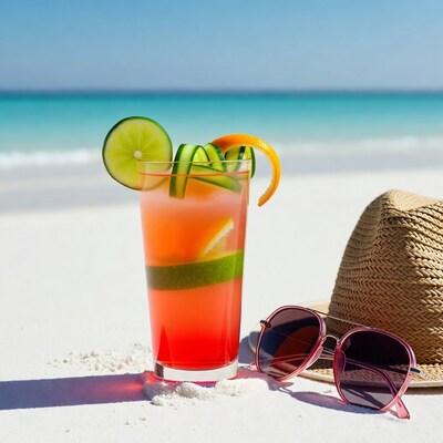 Pink Cocktail with Lime on Beach