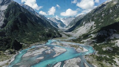 Aerial View Turquoise River Mountain Valley