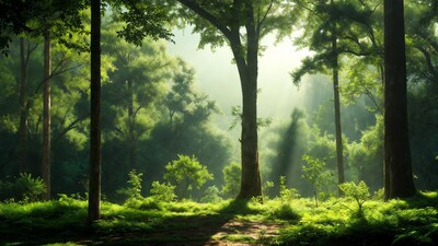 Sunlight Filtering Through Lush Forest Trees