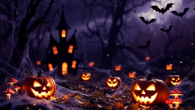 Spooky Halloween Haunted House with Jack-o-Lanterns