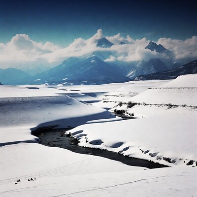 Snowy river in mountains