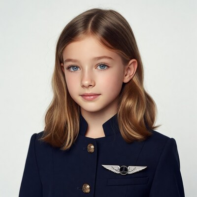 Girl in navy pilot uniform
