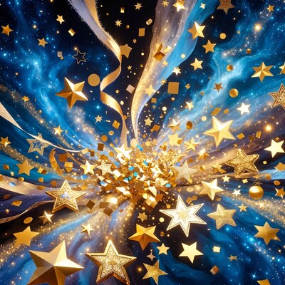 Golden Stars Bursting in Blue Galaxy