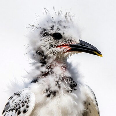 Fluffy tern chick close-up