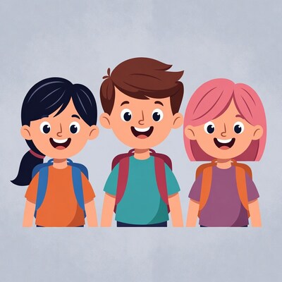 Three Happy Kids with Backpacks