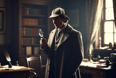 Detective holding magnifying glass