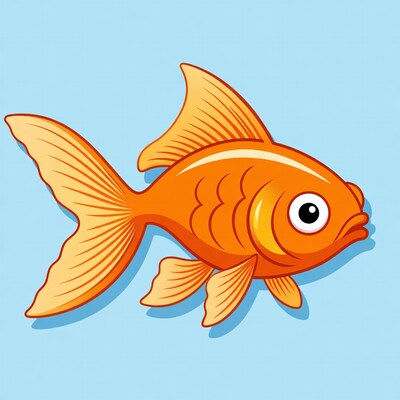 Cartoon goldfish on blue background
