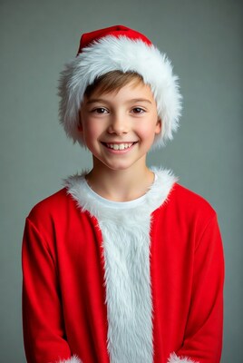 Boy smiling in Santa Claus costume