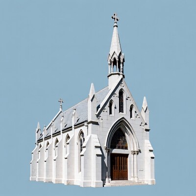 White Gothic Church on Blue Background