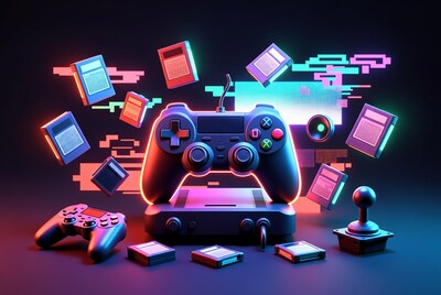 Glowing PS4 Controller with Retro Game Elements