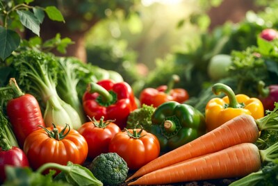 Fresh vegetables on green background