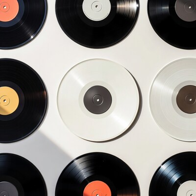 Colorful Vinyl Records on White Background