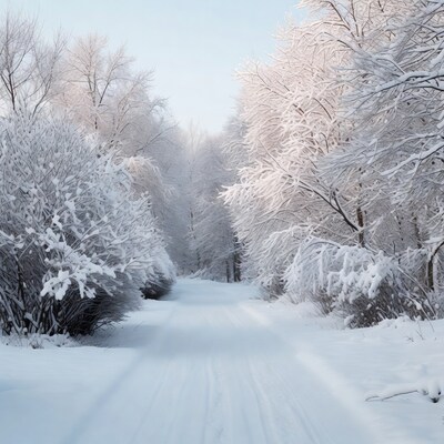 Snowy Path Through Frosted Trees