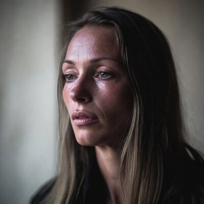 Closeup of woman with teary eyes