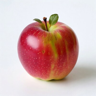 Red apple with green leaf