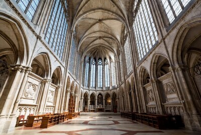 Gothic Cathedral Nave with Stained Glass