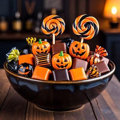 Halloween Candy Bowl with Pumpkins
