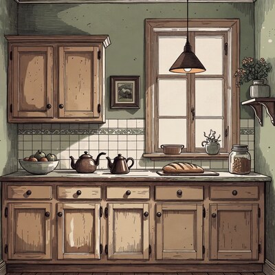 Cozy Wooden Kitchen Illustration