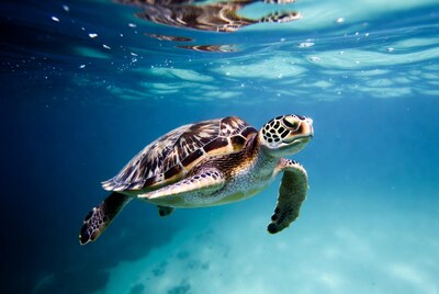 Sea Turtle Swimming Underwater