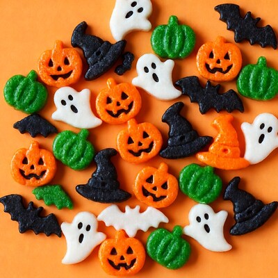 Halloween Candy Sprinkles on Orange Background