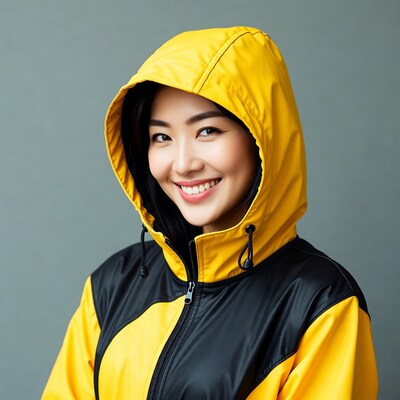Asian woman in yellow raincoat
