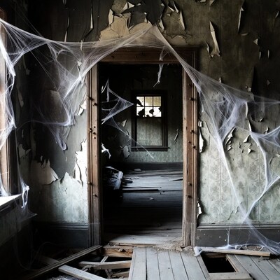 Cobweb-covered abandoned room doorway