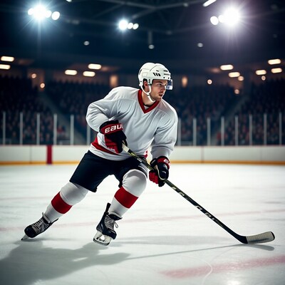 Hockey player skating with puck