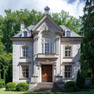Elegant White Mansion with Mansard Roof