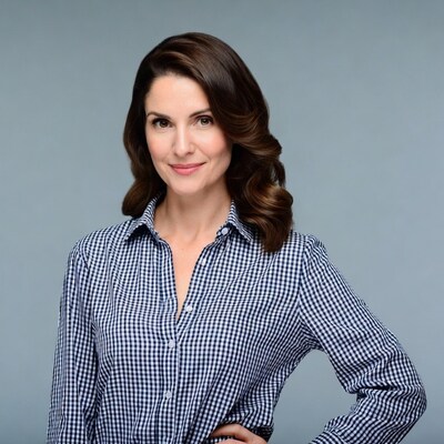 Woman in checkered shirt smiling