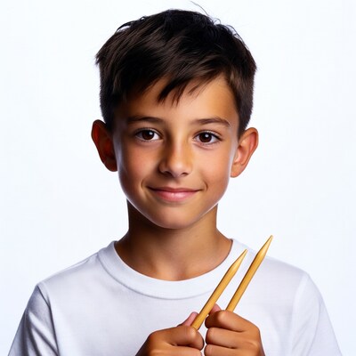 Boy holding drumsticks