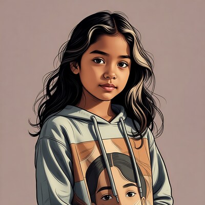 Asian girl in hoodie illustration