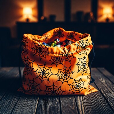 Orange Halloween Candy Spiderweb Bag