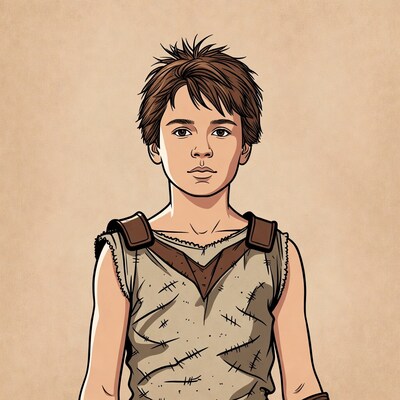 Young boy in ragged tunic illustration