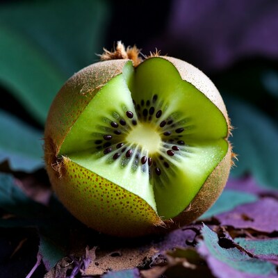 Sliced Kiwi Fruit on Leaves