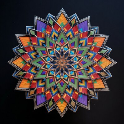 Colorful Layered Mandala on Black Background