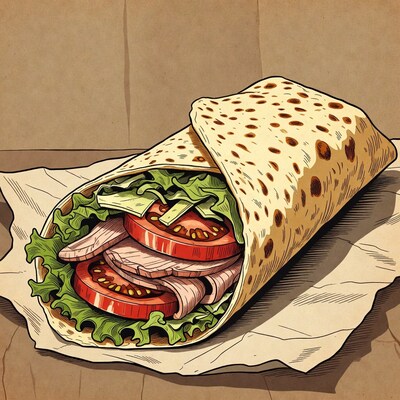 Ham Tomato Lettuce Wrap Illustration