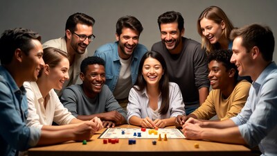 Diverse group playing board game